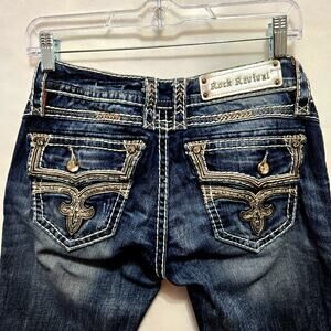 ROCK REVIVAL WOMEN'S ELEANOR BOOT JEANS  SIZE 27 Embellished Distressed #950